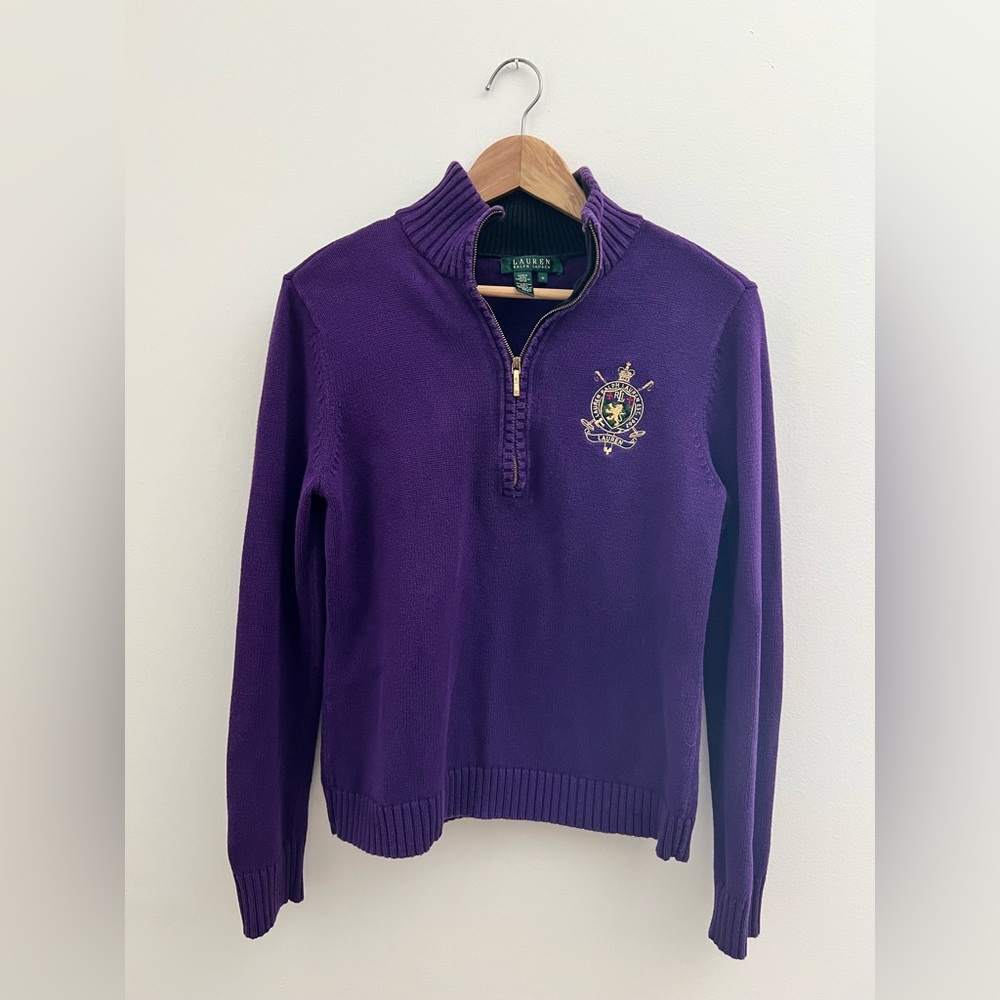 Ralph Lauren Purple Crest Quarter- Zip Sweater